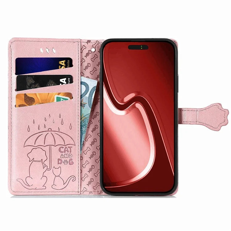 For iPhone 16 Pro Case Leather Wallet Flip Phone Cover Cute Cat Dog Pattern