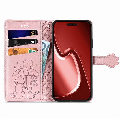 For iPhone 16 Pro Case Leather Wallet Flip Phone Cover Cute Cat Dog Pattern