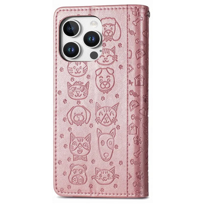 For iPhone 16 Pro Case Leather Wallet Flip Phone Cover Cute Cat Dog Pattern