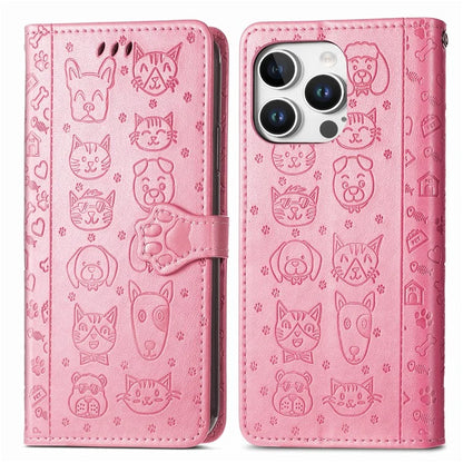 For iPhone 16 Pro Case Leather Wallet Flip Phone Cover Cute Cat Dog Pattern