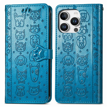 For iPhone 16 Pro Case Leather Wallet Flip Phone Cover Cute Cat Dog Pattern