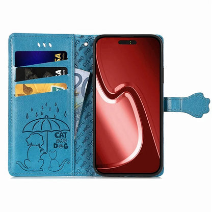 For iPhone 16 Pro Case Leather Wallet Flip Phone Cover Cute Cat Dog Pattern