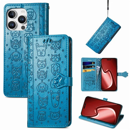 For iPhone 16 Pro Case Leather Wallet Flip Phone Cover Cute Cat Dog Pattern