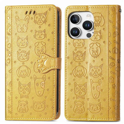 For iPhone 16 Pro Case Leather Wallet Flip Phone Cover Cute Cat Dog Pattern