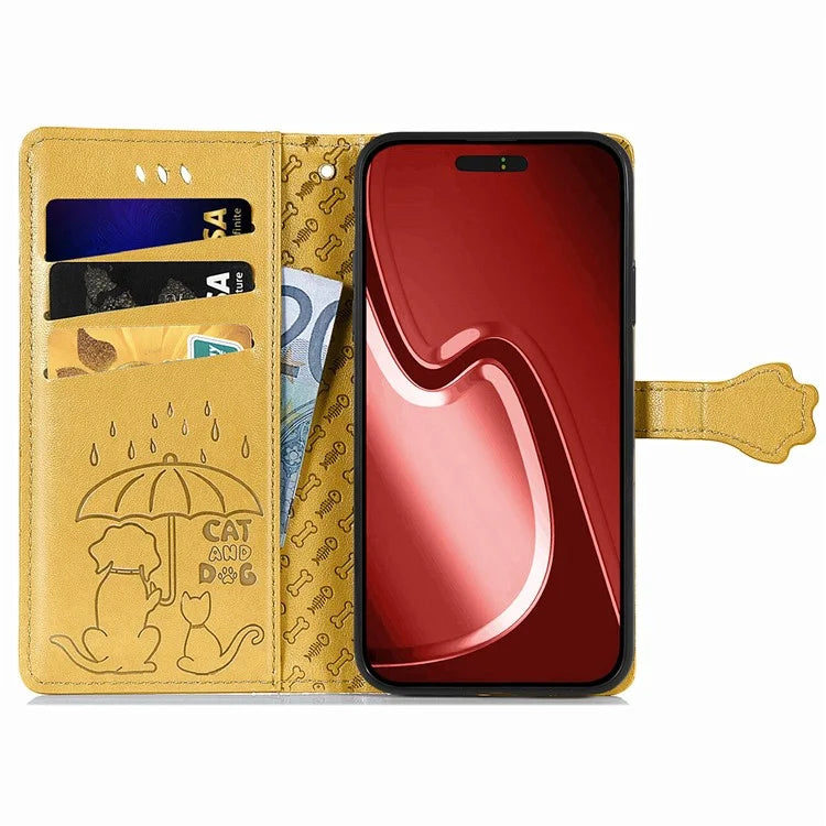 For iPhone 16 Pro Case Leather Wallet Flip Phone Cover Cute Cat Dog Pattern
