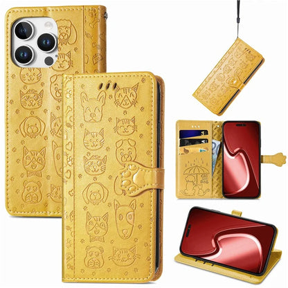For iPhone 16 Pro Case Leather Wallet Flip Phone Cover Cute Cat Dog Pattern