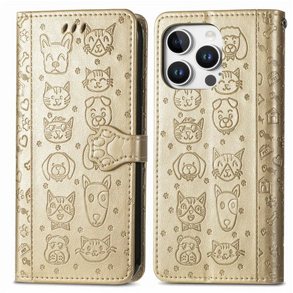 For iPhone 16 Pro Case Leather Wallet Flip Phone Cover Cute Cat Dog Pattern