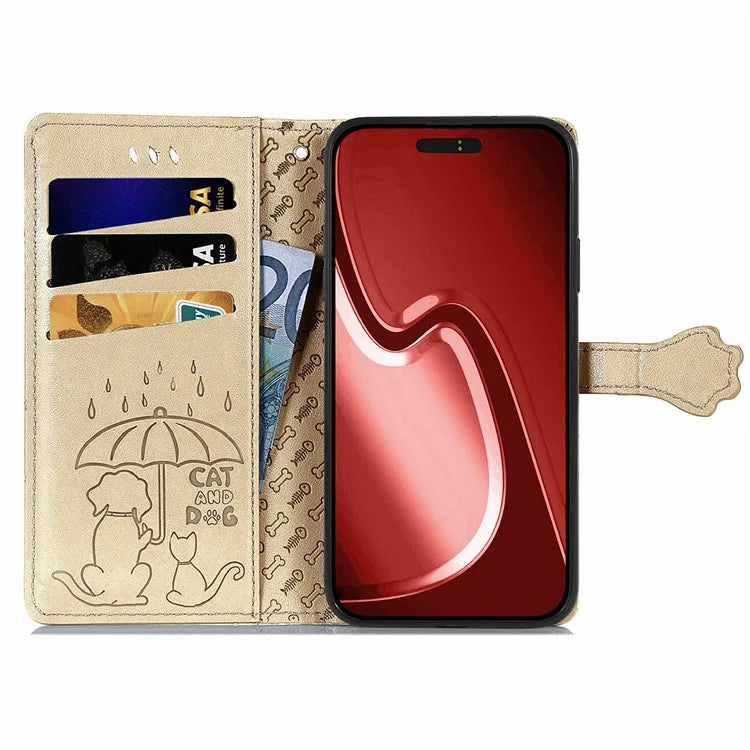 For iPhone 16 Pro Case Leather Wallet Flip Phone Cover Cute Cat Dog Pattern