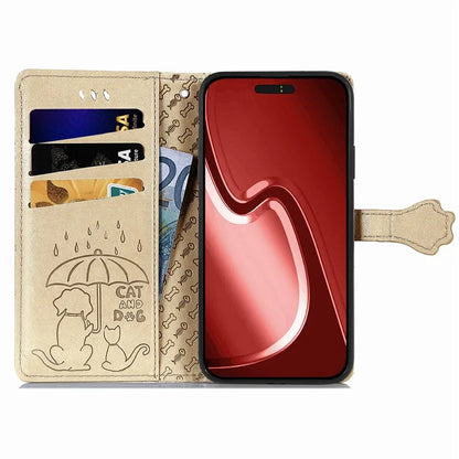 For iPhone 16 Pro Case Leather Wallet Flip Phone Cover Cute Cat Dog Pattern
