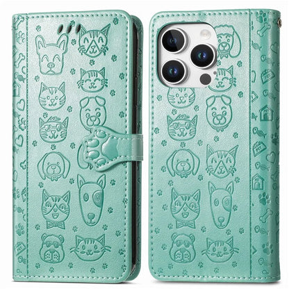 For iPhone 16 Pro Case Leather Wallet Flip Phone Cover Cute Cat Dog Pattern
