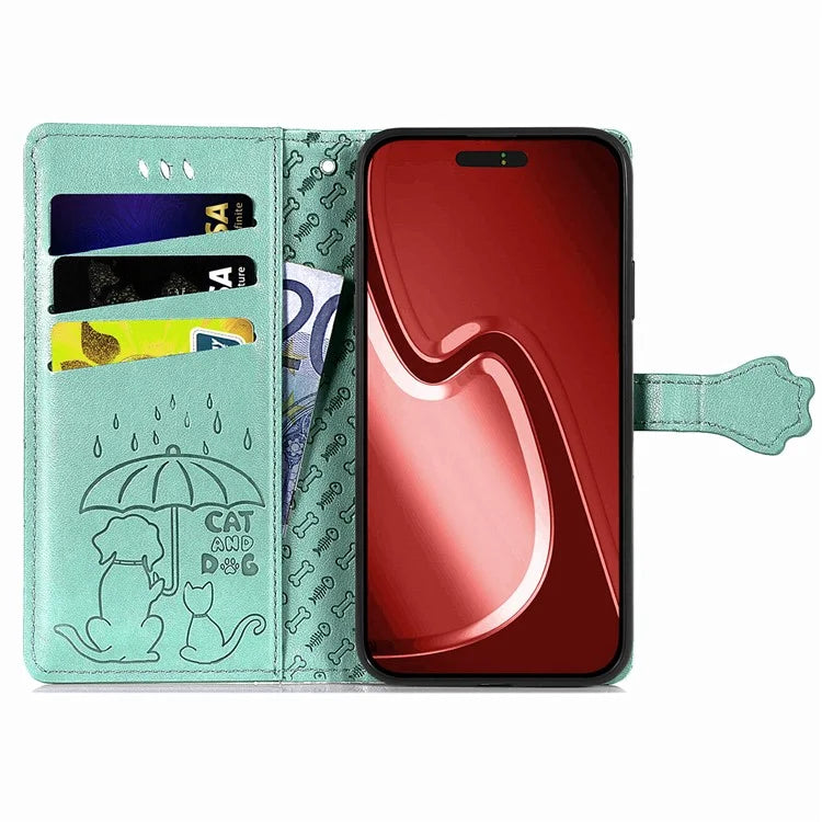 For iPhone 16 Pro Case Leather Wallet Flip Phone Cover Cute Cat Dog Pattern