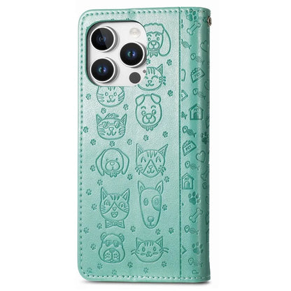 For iPhone 16 Pro Case Leather Wallet Flip Phone Cover Cute Cat Dog Pattern