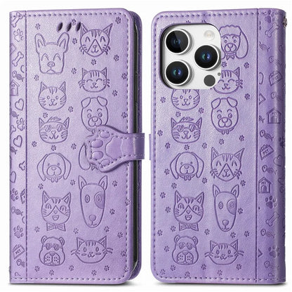 For iPhone 16 Pro Case Leather Wallet Flip Phone Cover Cute Cat Dog Pattern