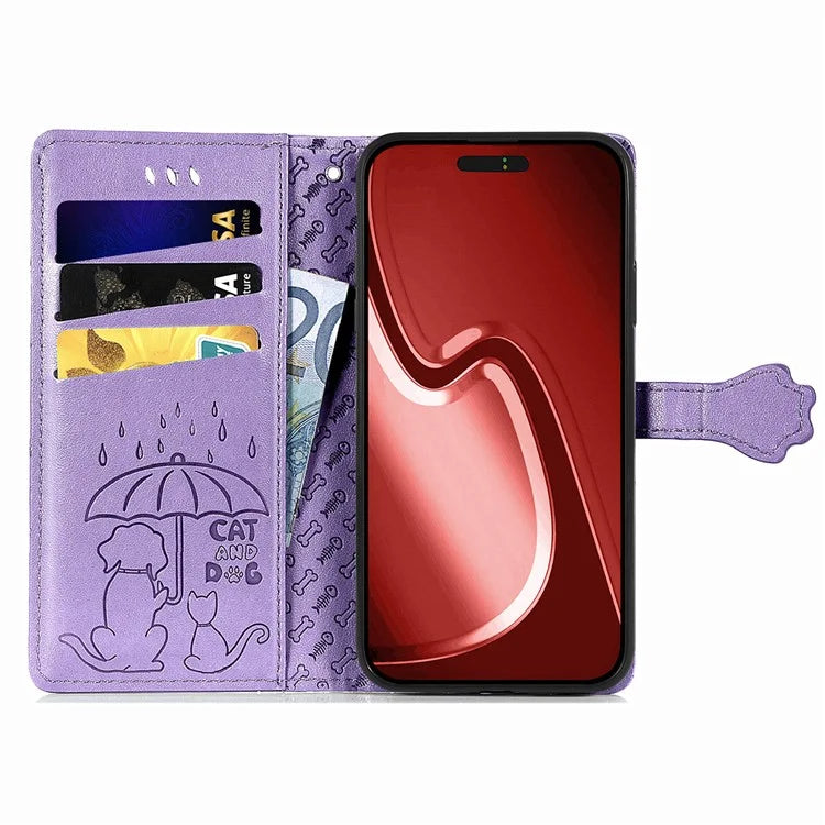 For iPhone 16 Pro Case Leather Wallet Flip Phone Cover Cute Cat Dog Pattern