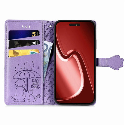 For iPhone 16 Pro Case Leather Wallet Flip Phone Cover Cute Cat Dog Pattern
