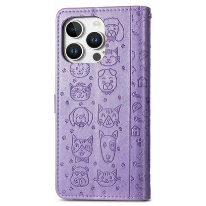 For iPhone 16 Pro Case Leather Wallet Flip Phone Cover Cute Cat Dog Pattern