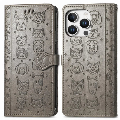 For iPhone 16 Pro Case Leather Wallet Flip Phone Cover Cute Cat Dog Pattern