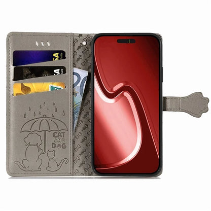 For iPhone 16 Pro Case Leather Wallet Flip Phone Cover Cute Cat Dog Pattern