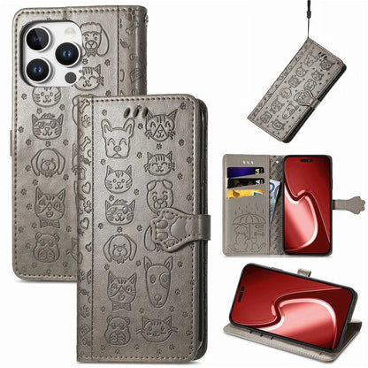 For iPhone 16 Pro Case Leather Wallet Flip Phone Cover Cute Cat Dog Pattern