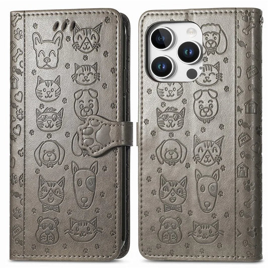 For iPhone 16 Pro Max Case Leather Wallet Flip Phone Cover Cute Cat Dog Pattern