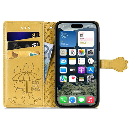 For iPhone 16 Plus Case Leather Wallet Flip Phone Cover Cute Cat Dog Pattern