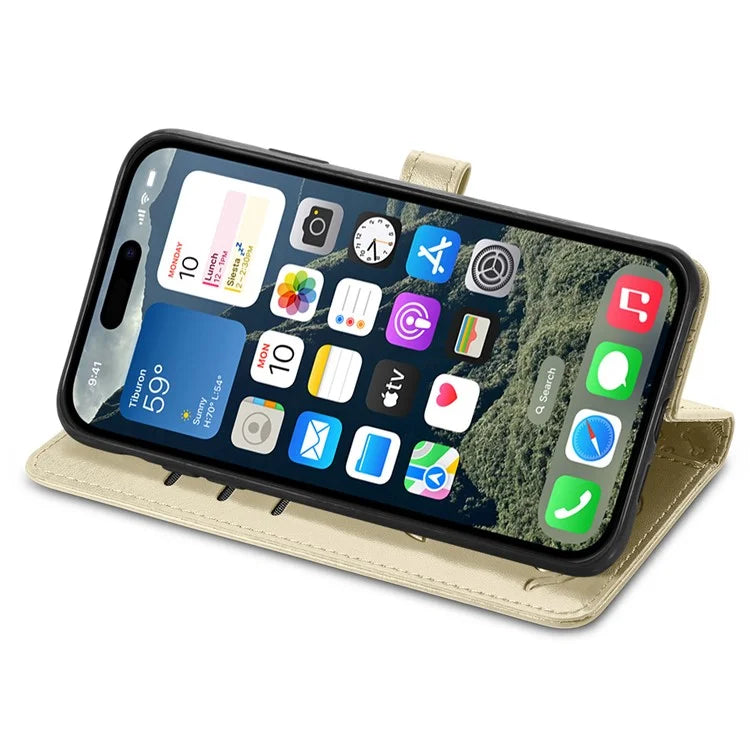 For iPhone 16 Case Leather Wallet Flip Phone Cover Cute Cat Dog Pattern