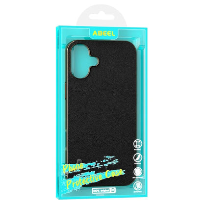 ABEEL For iPhone 16 Case Electroplating Edge Genuine Cow Leather Coated PC+TPU Phone Cover