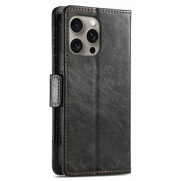 CASENEO 002 Series For iPhone 16 Pro Max Case Stand Wallet Splicing PU Leather Cover