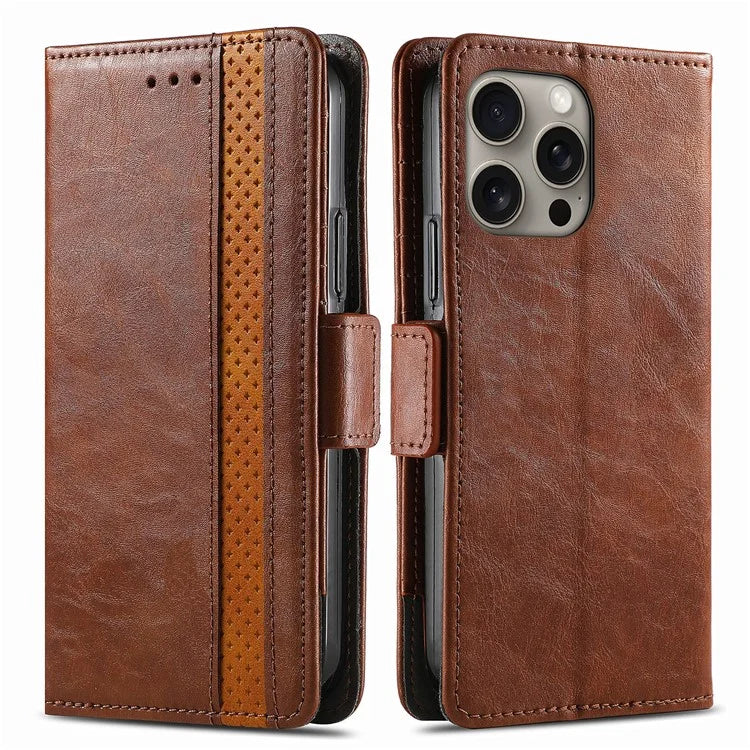 CASENEO 002 Series For iPhone 16 Pro Max Case Stand Wallet Splicing PU Leather Cover