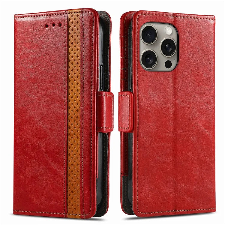 CASENEO 002 Series For iPhone 16 Pro Max Case Stand Wallet Splicing PU Leather Cover