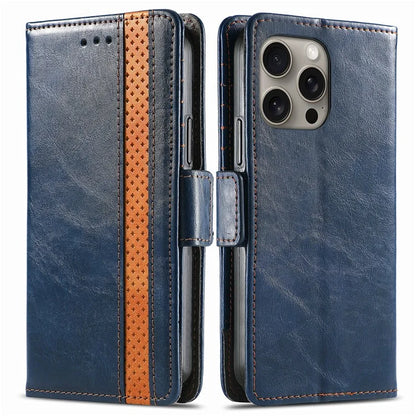 CASENEO 002 Series For iPhone 16 Pro Max Case Stand Wallet Splicing PU Leather Cover