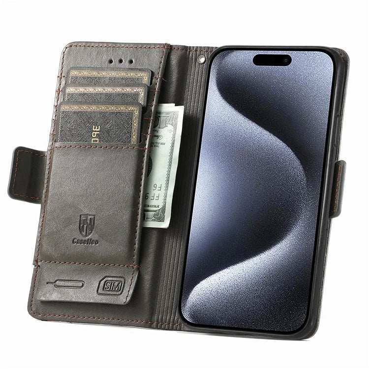 CASENEO 002 Series For iPhone 16 Pro Max Case Stand Wallet Splicing PU Leather Cover