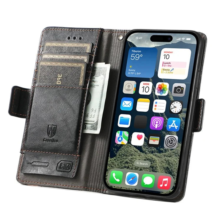CASENEO 002 Series For iPhone 16 Case Stand Wallet Splicing PU Leather Cover