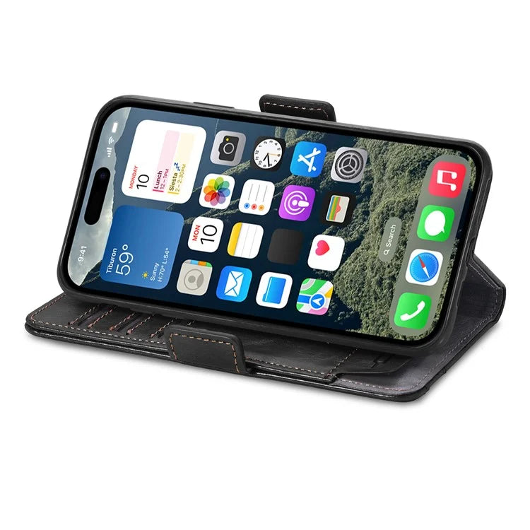 CASENEO 002 Series For iPhone 16 Case Stand Wallet Splicing PU Leather Cover