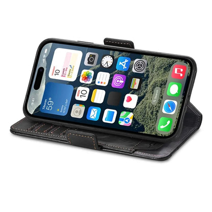 CASENEO 002 Series For iPhone 16 Case Stand Wallet Splicing PU Leather Cover