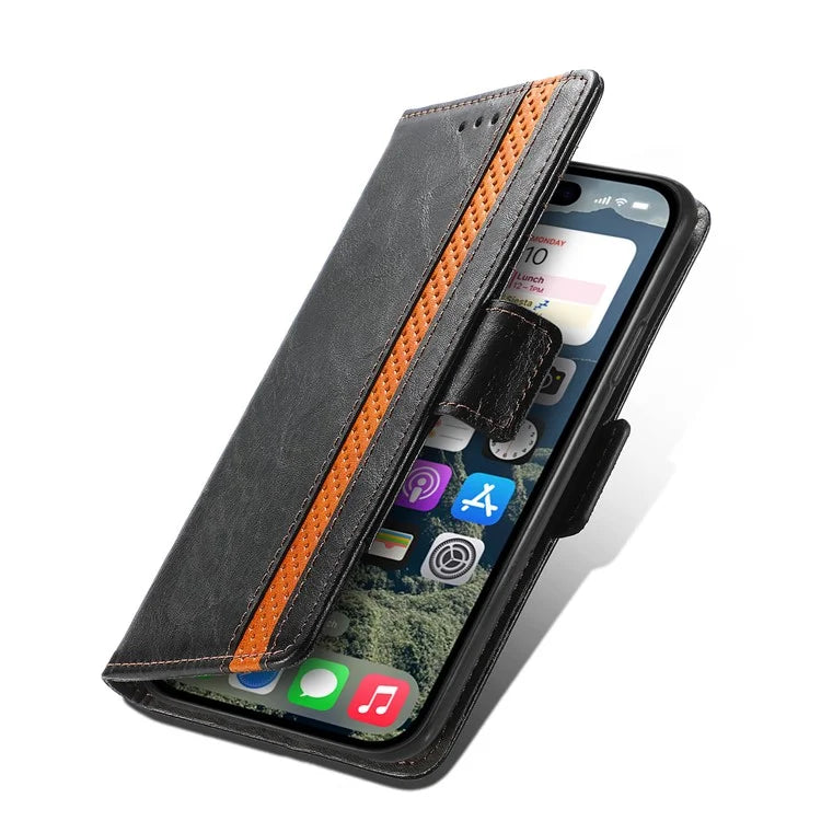 CASENEO 002 Series For iPhone 16 Case Stand Wallet Splicing PU Leather Cover