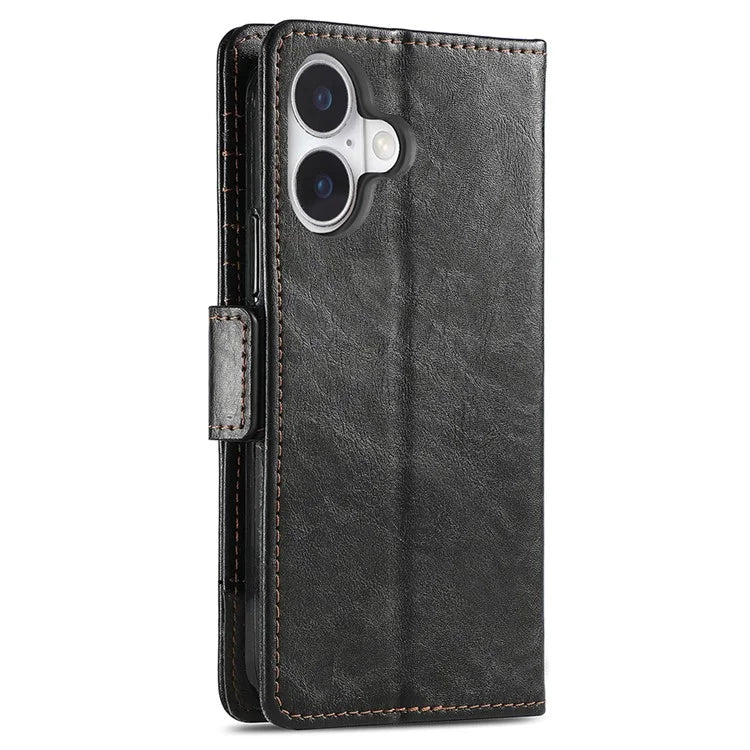 CASENEO 002 Series For iPhone 16 Case Stand Wallet Splicing PU Leather Cover