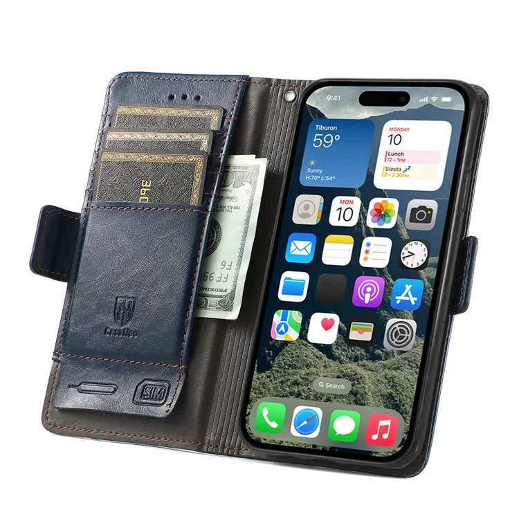 CASENEO 002 Series For iPhone 16 Case Stand Wallet Splicing PU Leather Cover