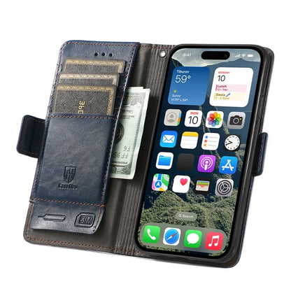 CASENEO 002 Series For iPhone 16 Case Stand Wallet Splicing PU Leather Cover