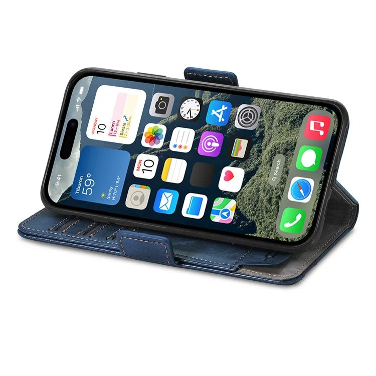 CASENEO 002 Series For iPhone 16 Case Stand Wallet Splicing PU Leather Cover