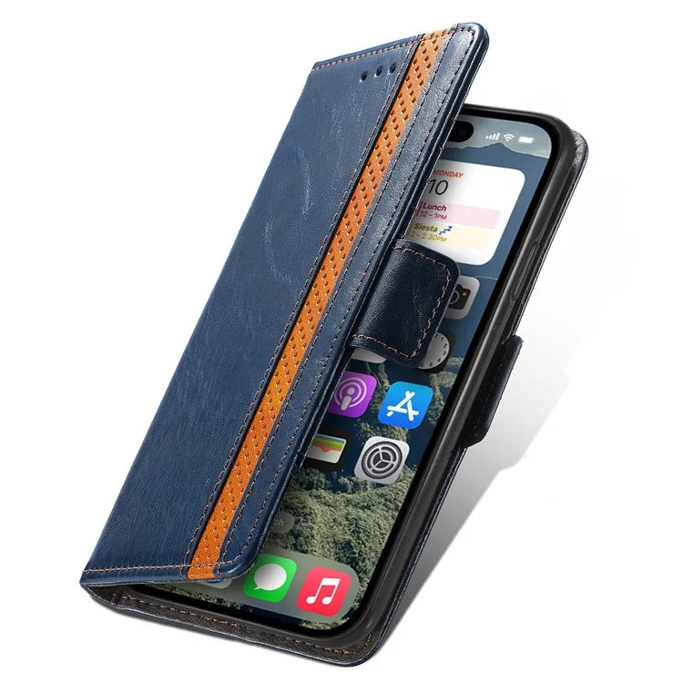 CASENEO 002 Series For iPhone 16 Case Stand Wallet Splicing PU Leather Cover