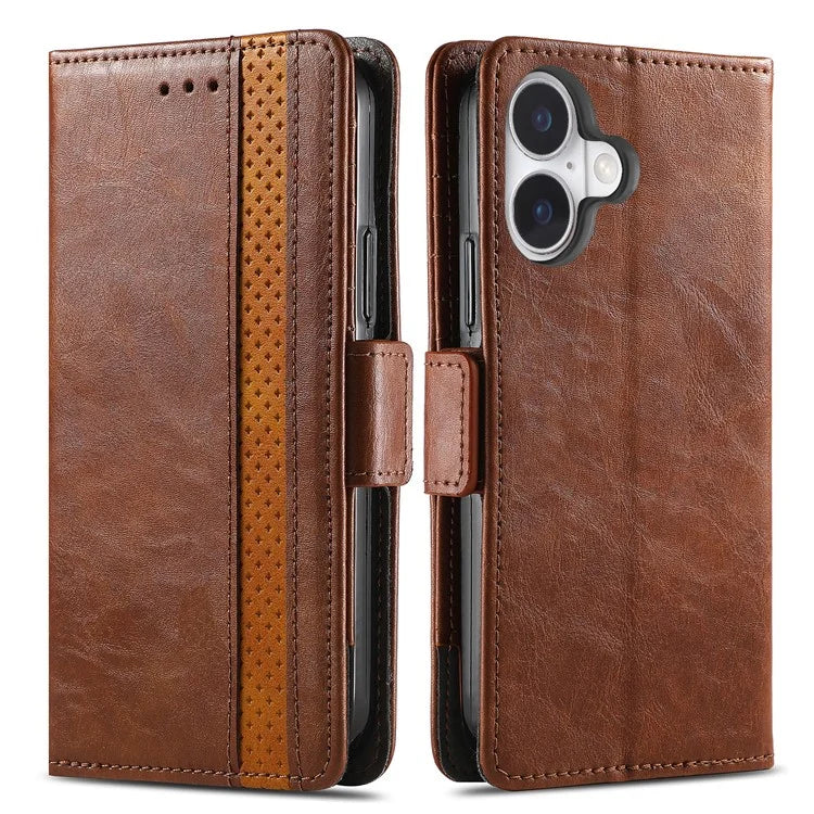 CASENEO 002 Series For iPhone 16 Case Stand Wallet Splicing PU Leather Cover