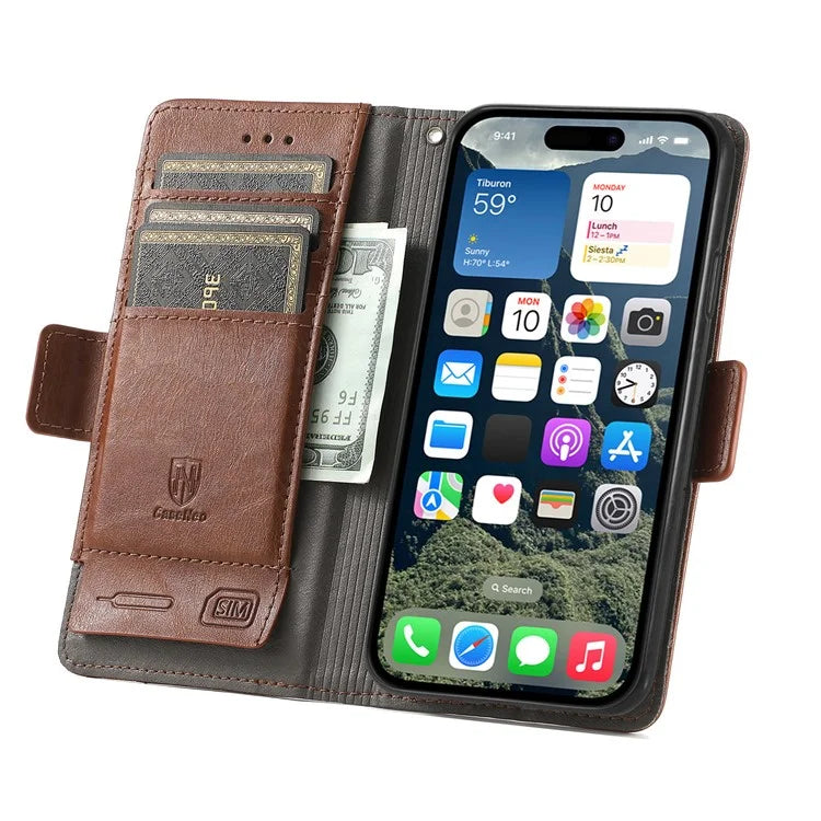 CASENEO 002 Series For iPhone 16 Case Stand Wallet Splicing PU Leather Cover