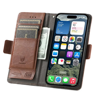CASENEO 002 Series For iPhone 16 Case Stand Wallet Splicing PU Leather Cover