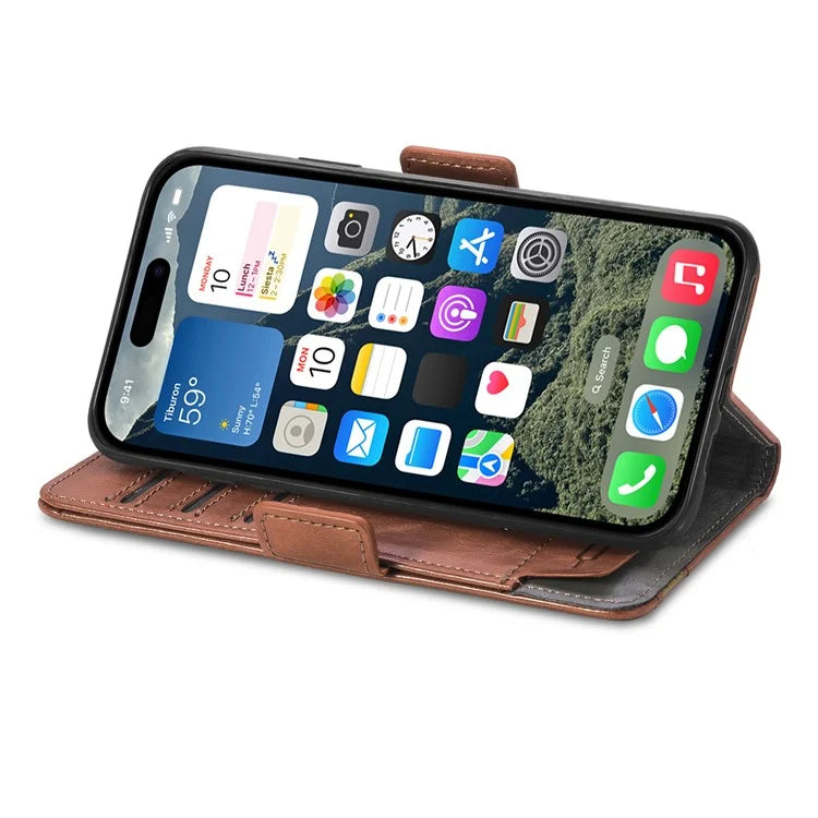 CASENEO 002 Series For iPhone 16 Case Stand Wallet Splicing PU Leather Cover