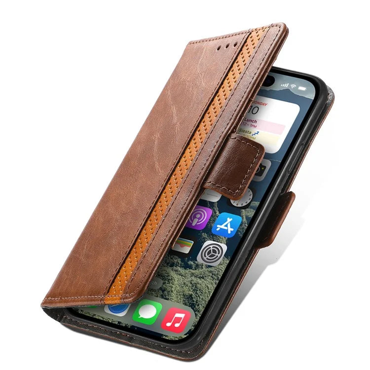 CASENEO 002 Series For iPhone 16 Case Stand Wallet Splicing PU Leather Cover