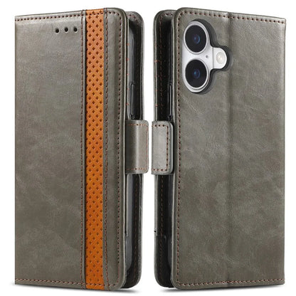 CASENEO 002 Series For iPhone 16 Case Stand Wallet Splicing PU Leather Cover