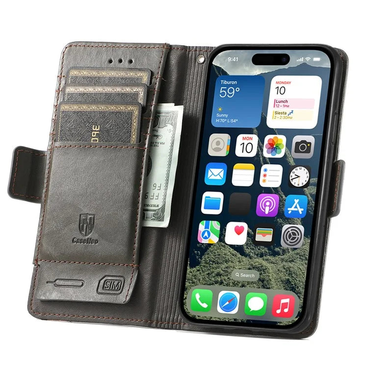 CASENEO 002 Series For iPhone 16 Case Stand Wallet Splicing PU Leather Cover