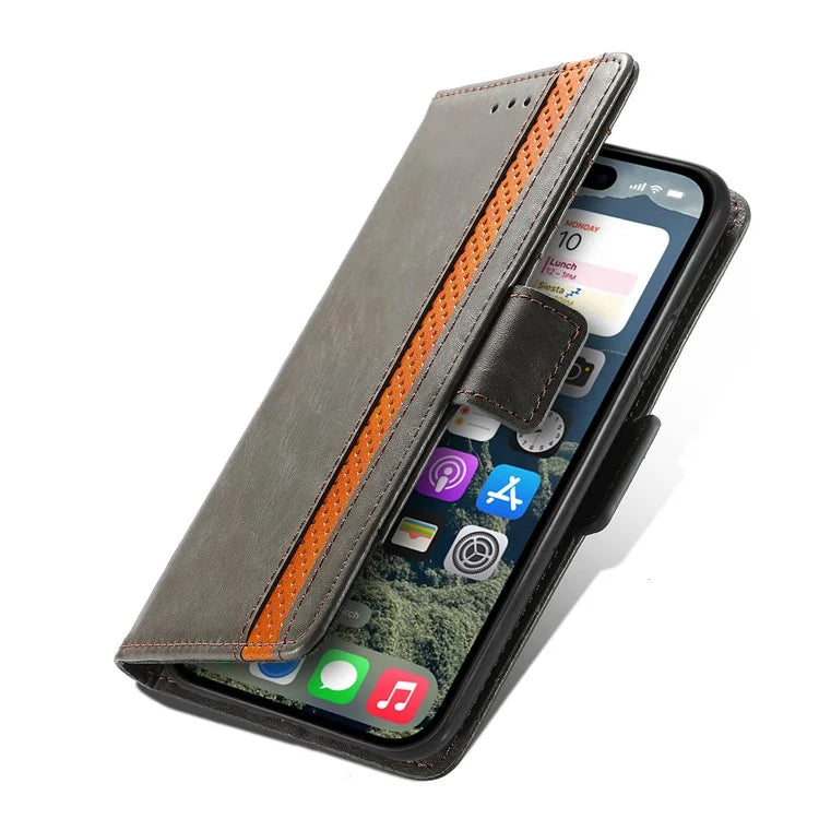 CASENEO 002 Series For iPhone 16 Case Stand Wallet Splicing PU Leather Cover