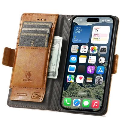 CASENEO 002 Series For iPhone 16 Case Stand Wallet Splicing PU Leather Cover